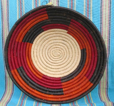 Ugandan Hand Woven Raffia Basket (Orange, Brown, Burgundy)