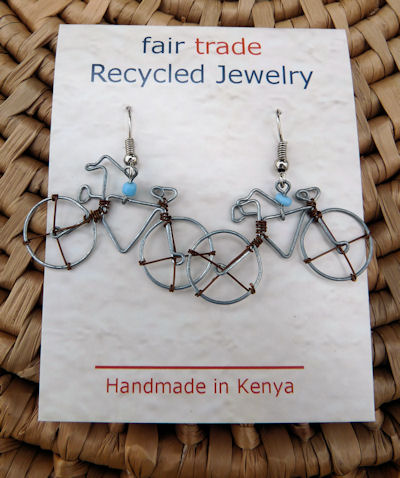 African Earrings Jewelry on African Jewelry Bicycle Recycled Wire Earrings Kenya Fair Trade Blue