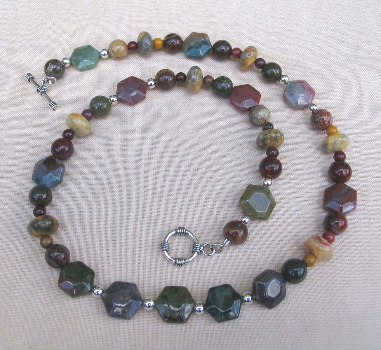 Mookaite, Indian Agate, Agate and Sterling Silver Necklace