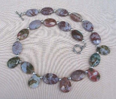 Faceted Ocean Jasper and Sterling Silver Necklace