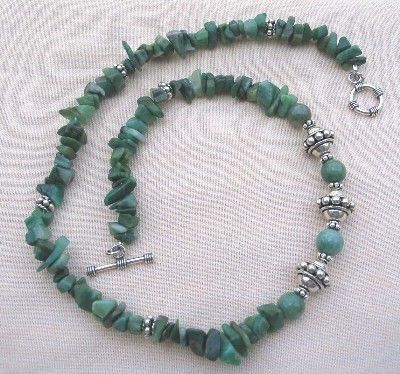 African Jade Chip and Sterling Silver Necklace