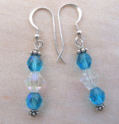 Faceted Czech Glass, Leaded Crystal AB and Bali Sterling Silver