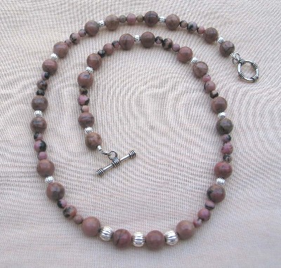 Rhodonite and Sterling Silver Necklace