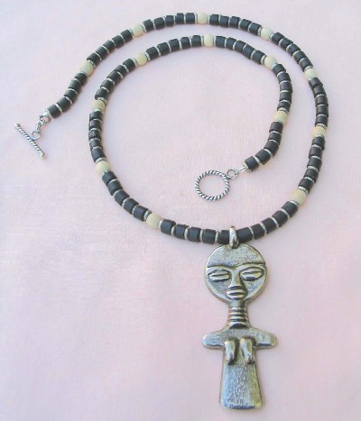Turkana Glass, Giriama silver and Wood Necklace
