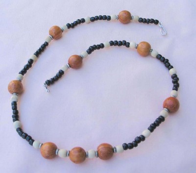 Wood, Glass Seed Bead and Giriama Silver Necklace