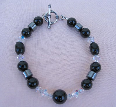 Black Onyx, Hematine and Swarovski Crystal Bracelet
