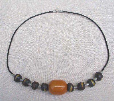 Copal Amber, African Trade Beads and Ethiopian Silver Necklace