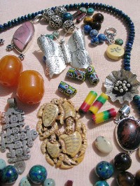 A mixture of beads and  pendants used  to create  unique jewelry