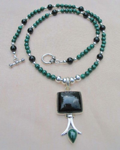 Malachite, Black Onyx and Sterling Silver Necklace