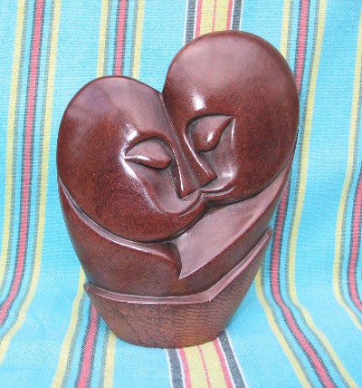 Shona Red Jasper "Kissing Lovers"  Sculpture