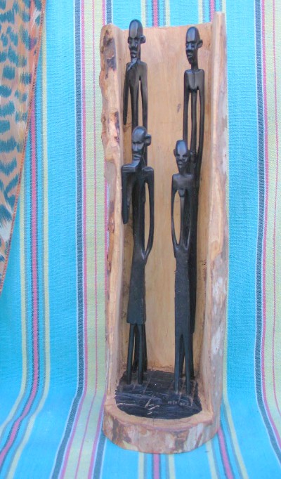Wood Carved "Four Figures in Bark" Sculpture 