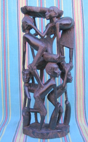 Makonde Carved  "Ujamaa" Six Figures Sculpture  Right  Side 