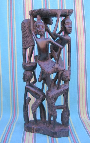 Makonde Carved  "Ujamaa" Six Figures  Sculpture  Left Side