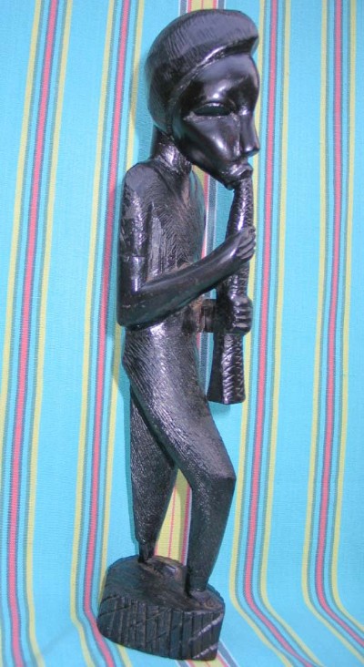 Wood Carved "Man with Horn" Sculpture