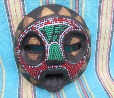 Carved Beaded Mask from Ghana