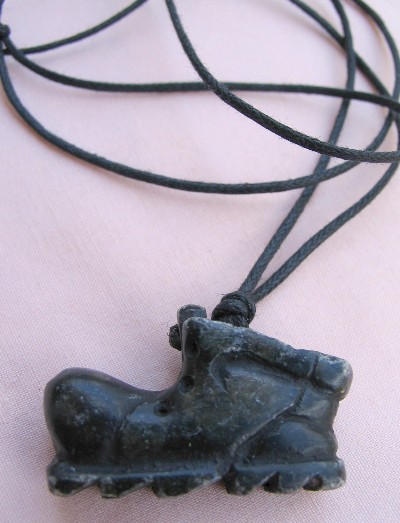 Carved Serpentine "Hiking Boot" Pendant