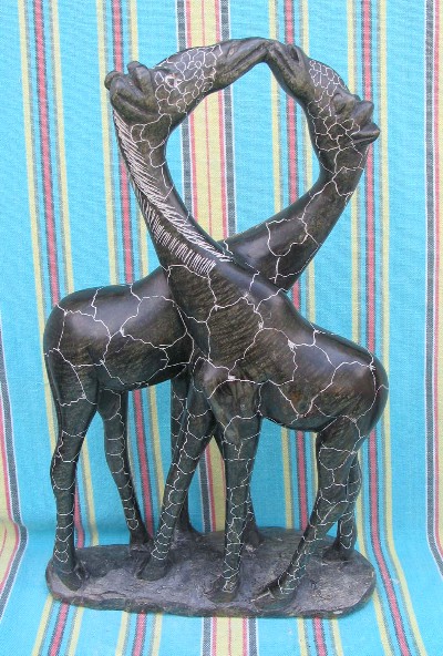 Shona Black Serpentine "Kissing Giraffes" Sculpture