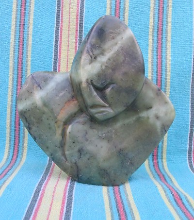 Shona Green Opal "Leafhead Thinker" Sculpture