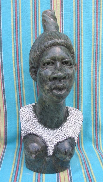 Shona Green Serpentine "Nude African Woman" Sculpture