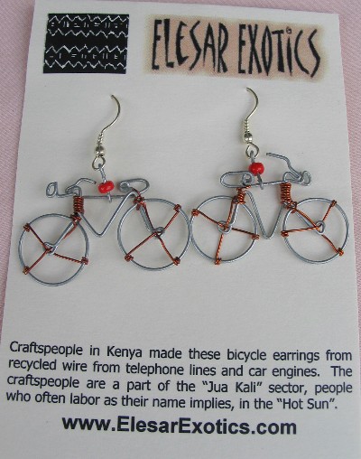 Hand Made Recycled Wire and Copper Bicycle Earrings