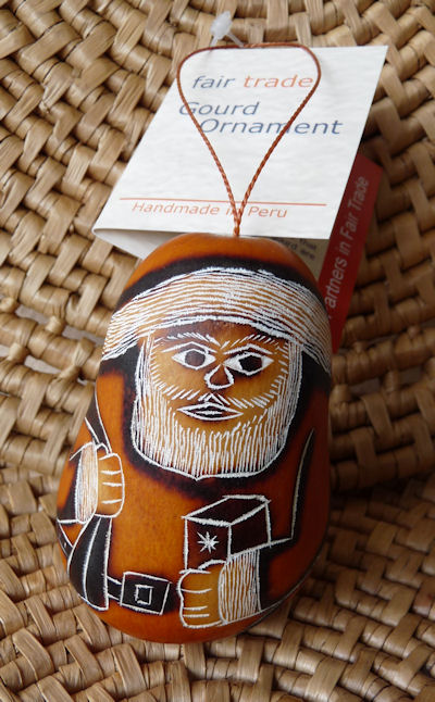 Carved Gourd Santa Christmas Ornament Peru FAIR TRADE  