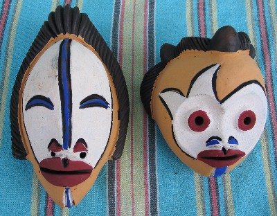 African Clay Carving Passport Mask Tikar Cameroon TWO  